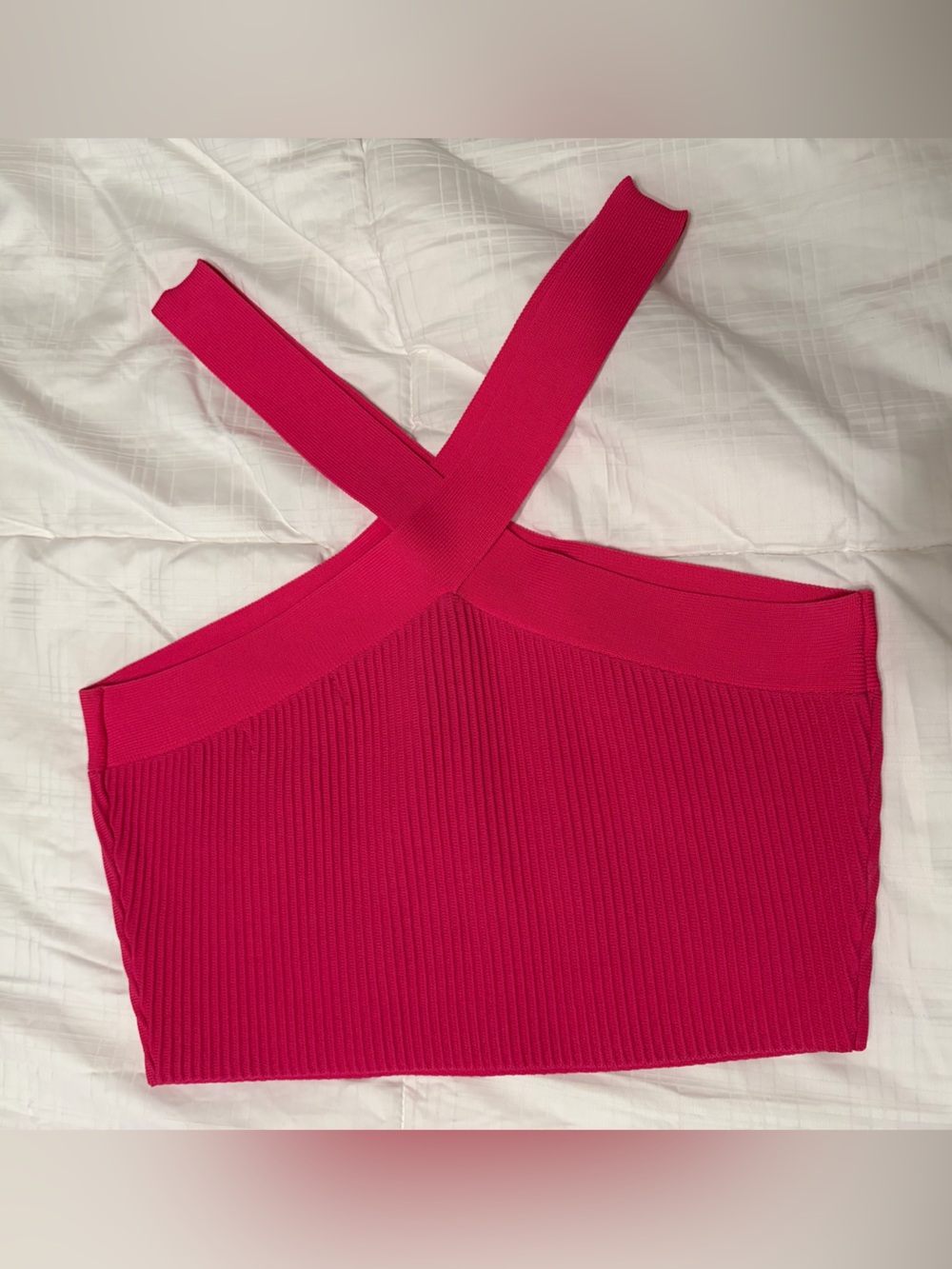 Hot Pink Ribbed Criss Cross Cropped Top